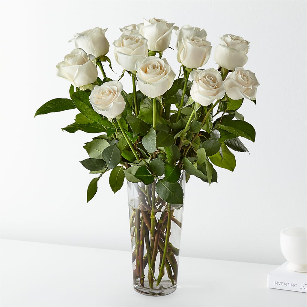 Long Stem White Rose Bouquet – Sweet Peas Of Jennersville, West Grove PA